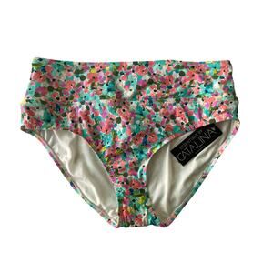 ESSENTIALS BY CATALINA, SIZE 1X, FLORAL BIKINI BOTTOMS, HIGH WAIST